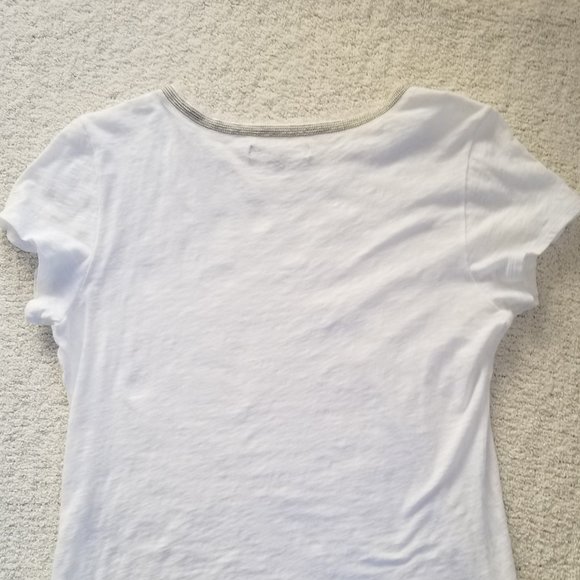DAISY FUENTES Beaded Neckline White Tee | SZ L - Picture 7 of 10